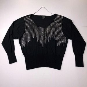 Worthington Sweater Woemen's XL Black Crewneck LongSleeve Sequins V Neck